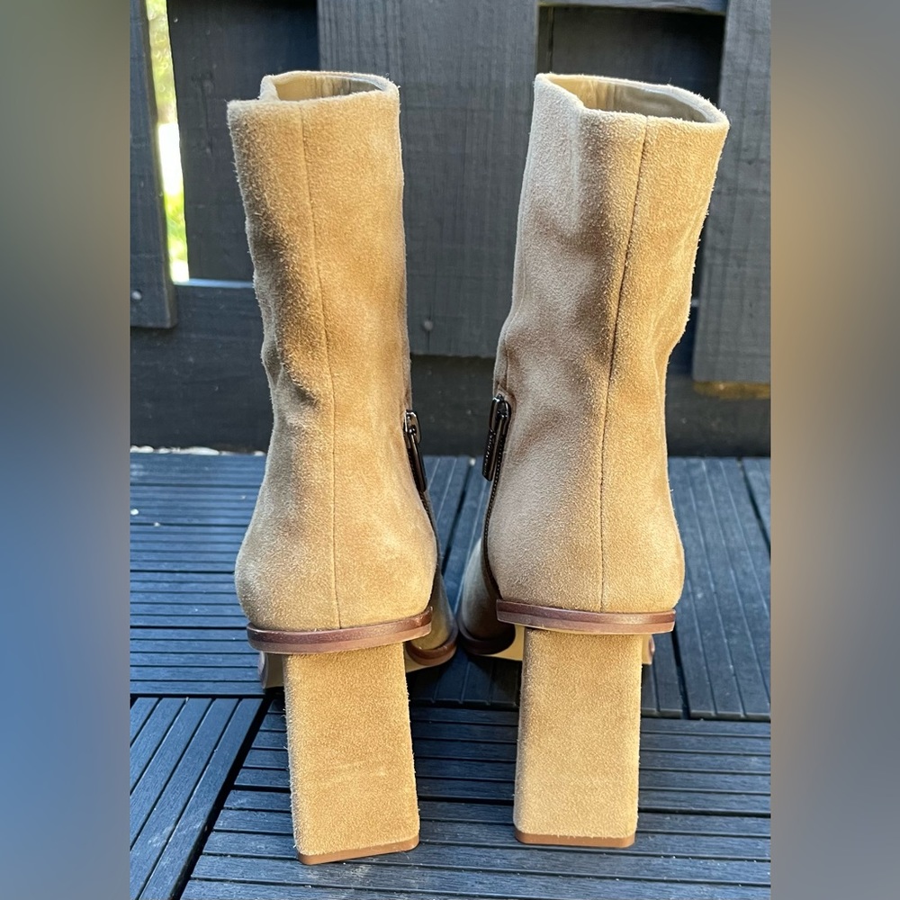 VINCE CAMUTO Women’s Dantania Square Toe Block Heel Zip-Up Tan Booties Size 8M - Picture 4 of 14